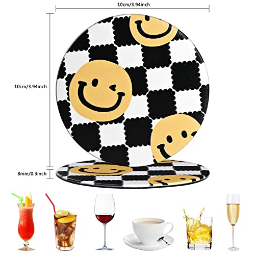 4 Pcs Checkered Smile Drink Coaster For Cup Tabletop Protection Beer Beverage Drinks Holder Pu Leather Coasters For Bar Home Office Kitchen Decor Housewarming Gift #TOP1
