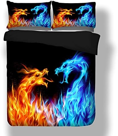 HomeBlove Fire Dragon 3D Duvet Cover Bedding Sheet Sets Twin/Full Size for Teen Kids, Queen/King Bed Sheet Sets, No Comforter, No Fitted Sheet (Style-2, Queen)