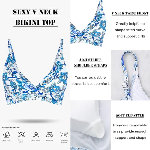Image of Amy Babe Women's High Waisted Bikini Sets Push Up Twist Front Spaghetti Straps Ruched Two Piece Swimsuit Bathing Suit
