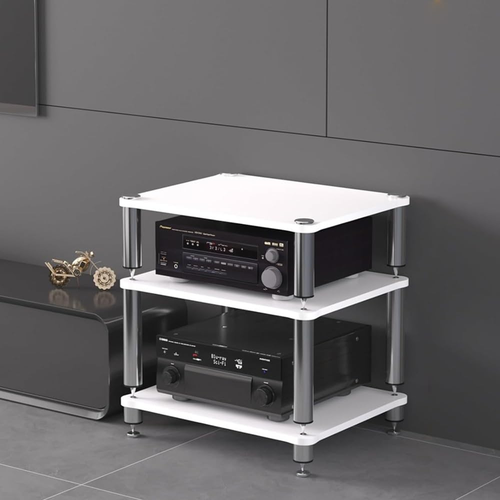 KLerDH Media Racks, HiFi Rack 3 Tier AV Media Stand Wood Shelf Record Player Stereo(White,3 Tier (60x48x60cm))