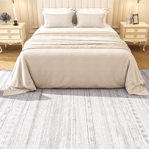 4x6 Area Rugs for Living Room Machine Washable Rug Distressed Indoor Carpet Neutral Moroccan Boho Rug Ultra Soft Area Rug for Bedroom Dining Room Playroom Office, Grey