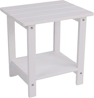 2-Tier HIPS Side Table, Indoor Outdoor End Table, Weather Resistant Patio Side Table for Porch, Garden, Poolside, Living Room (White Colour)