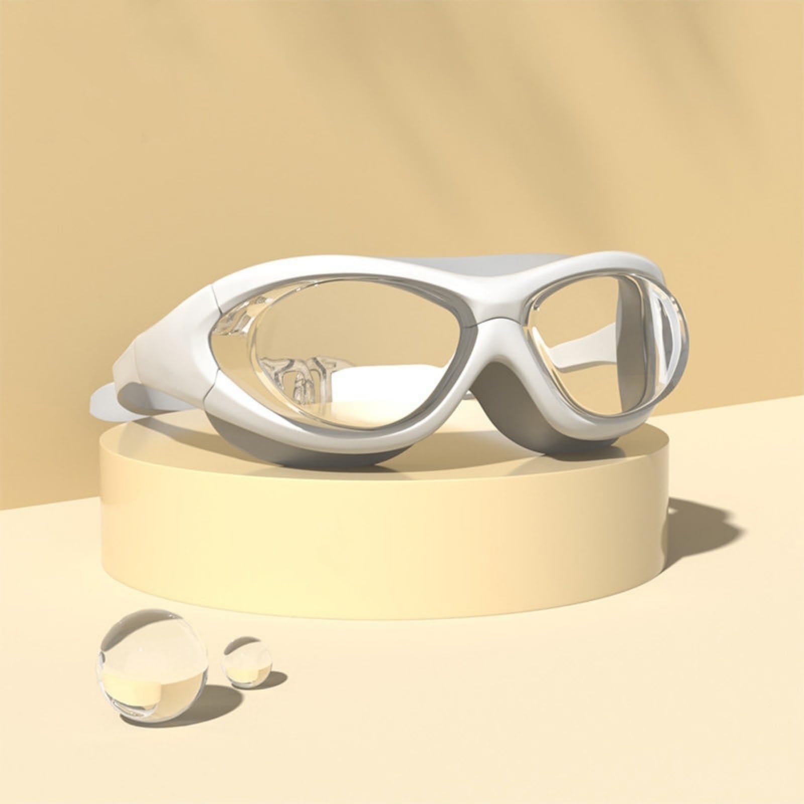 Yuziwi Swimming Goggles with Prescription Correction 0.0 to -6.0, Anti-Fog & Waterproof, Wide Angle for Clear Field of View, Comfortable Fit for Men and Women (-2.5, Clear White)
