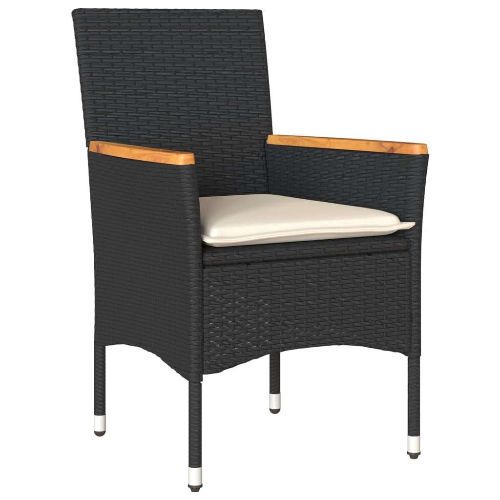 Set da bistrò da 3 pezzi, con cuscino, in polyrattan nero, vetro