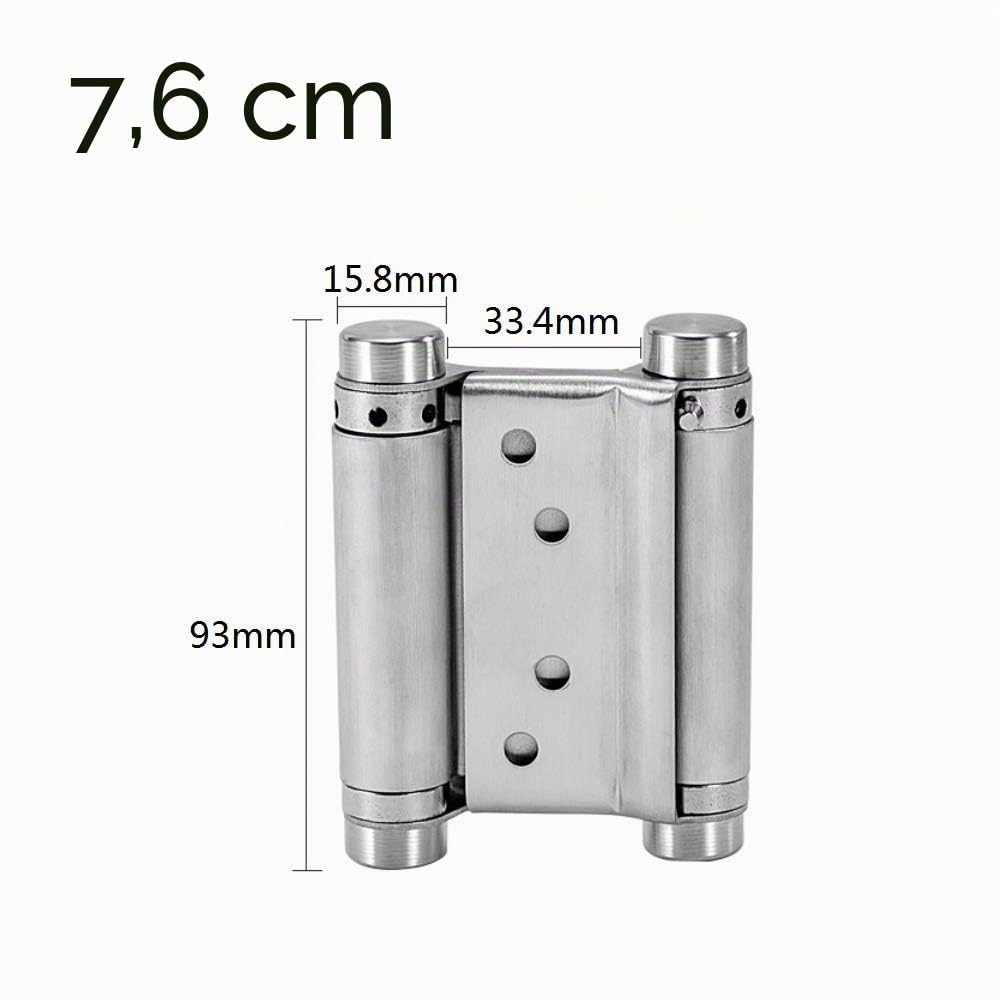 2 Piezas Bisagras para Puertas de Doble Acción Bisagras de Puertas de Acero Inoxidable de 3 Pulgadas Bisagras de Vaivén de 180 Grados Bisagras con Muelle para Puertas de Cocina Cafetería Bar