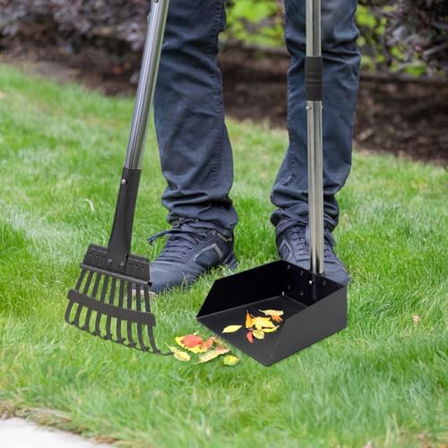 Niubya Hundekotschaufel, Metall-Kotschaufel mit Kelle und Rechen, Verstellbarer Langer Stiel, Hundekotschaufel zur Entfernung von Tierkot, schwarz-Silber, 3er-Pack
