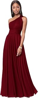 One Shoulder Bridesmaid Dress for Women Ruched Empire Waist Long Formal Dresses with Pockets DI231