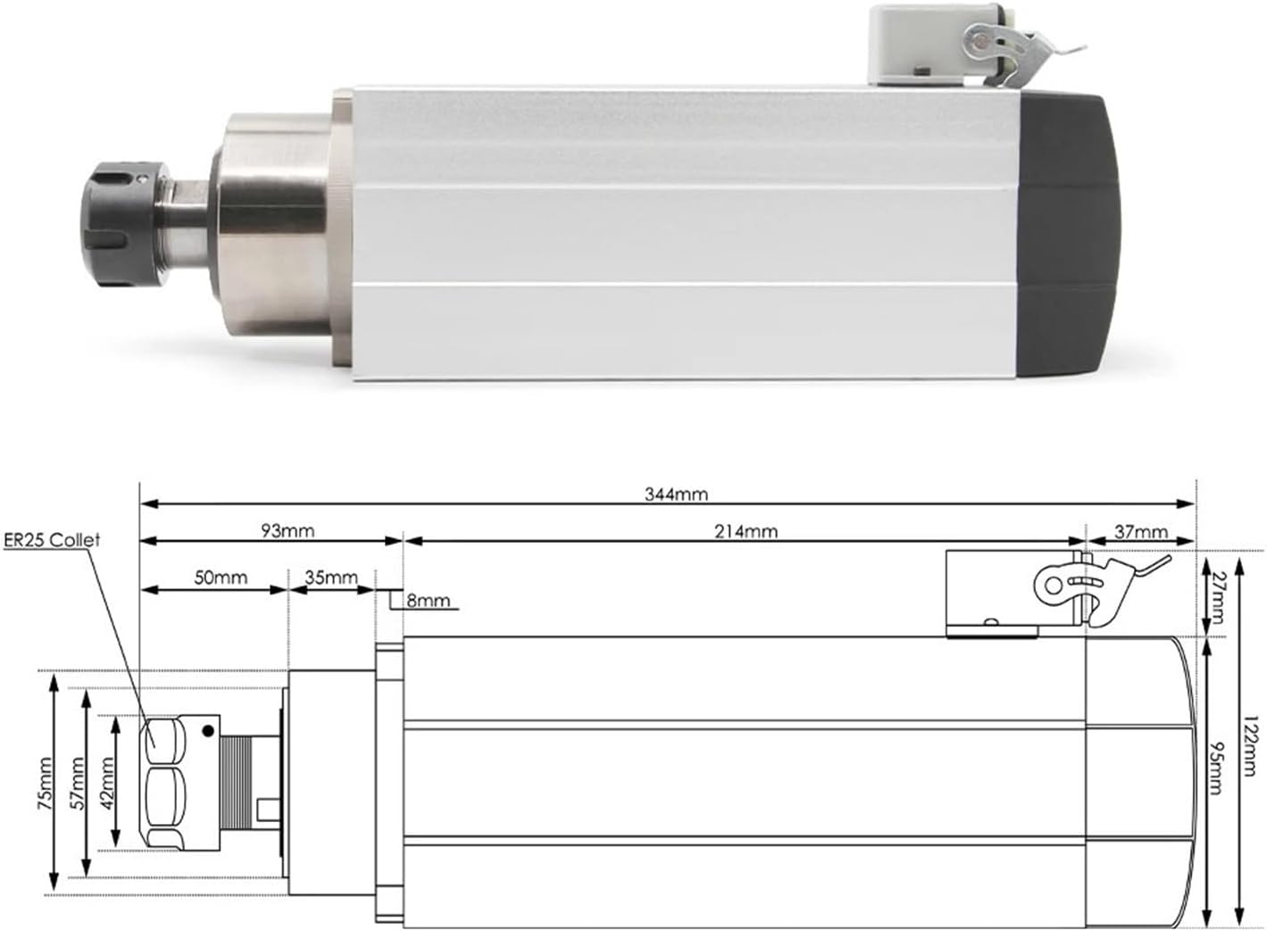3.5KW ER25 Air Cooled Spindle Motor, Ceramic Bearings Square Type Without/with Flange for CNC Milling Machine(Without flange,380v)