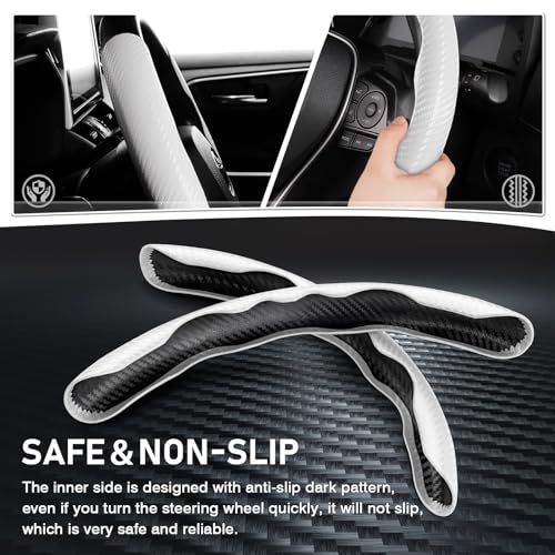 Image of Cartist Steering Wheel Cover, Carbon Fiber Steering Wheel Cover for Men /Women, Anti-Slip, Durable, Universal for 99% Car Interior Accessories (White)