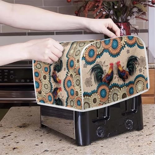 Image of Talayituse Boho Mandala Print 2 Slice Toaster Covers Dust Protection Rooster Chicken Design Bread Maker Covers Toaster Oven Cloth Cover Kitchen Accessories Washable Appliance Cover