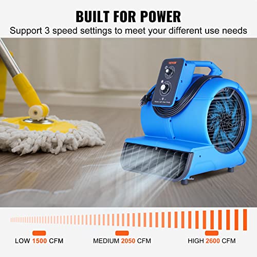 Image of VEVOR Air Mover, 1 /2 HP 2600 CFM Carpet Dryer for Cooling and Ventilating | Portable Floor Blower Fan, 4 Blowing Angles and Time Function, Adjustable Blow Angle for Janitorial, Home, Commercial Use,