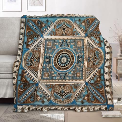Couverture plaid en flanelle peluche au design géométrique raffiné pour lit double