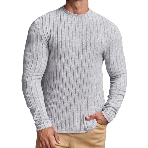 Mens Crewneck Cable Cotton Sweater Casual Long Sleeve Lightweight Slim Fit Knit Crew Neck Stretch Ribbed Undershirts