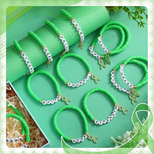 24 Pcs Liver Cancer Awareness Bracelets Green Ribbon Bracelets with Inspirational Sayings Lung Cancer Awareness Products for Men Women Teen Event Show Your Support Charity Supplies4