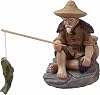 Mini Fisherman Figurines Resin Sitting Fishing Men, Garden Statue Ornament Fish Tank Micro Landscape Decor Garden Sculptures and Statues, Decorations