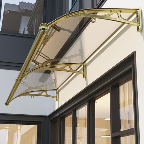 Toldo de aluminio champán para puerta de entrada, refugio de policarbonato transparente para exteriores, protección duradera contra la intemperie, pantalla de ventana de jardín con mesa de fregadero