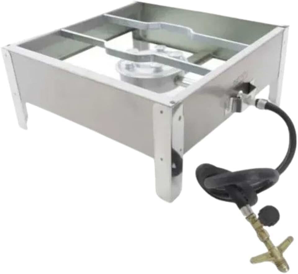 Fogão Inox De 1 Boca Alta Pressão Reforçado Kit Gás E007