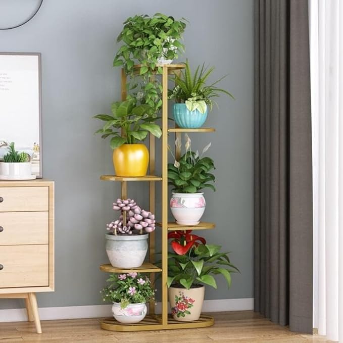 WOODENCO 6 Tier Wrought Iron Multi-Tiered Plant Stand Pot Display Rack Tall Plant Flower Shelf for Balcony Living Room Outdoor Indoor Home Outdoor Decoration Decor (Golden) (B0D9TXW94V) Amazon Price History, Amazon Price Tracker