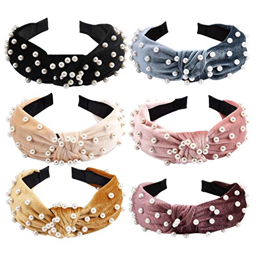 TOBATOBA Velvet Headbands for Women 6 Pack Wide Knotted Head bands Turban Headband Twist Knot Hairband Vintage Hair Hoops Fashion Hair Accessories with Solid Colors,Christmas Party Decorations