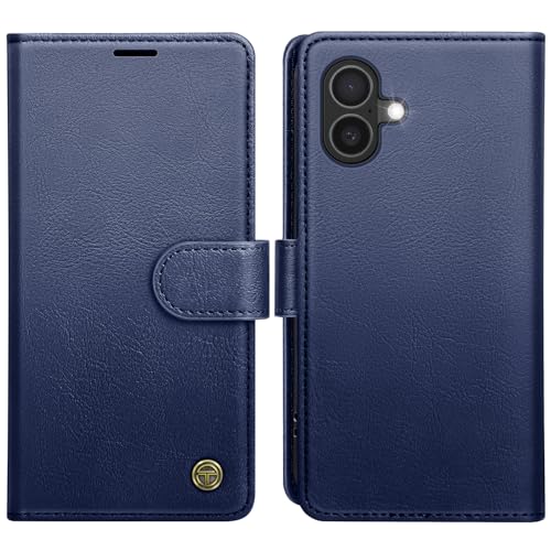 Housse en cuir bleu pour iPhone 16 avec protection RFID et fermeture magnétique