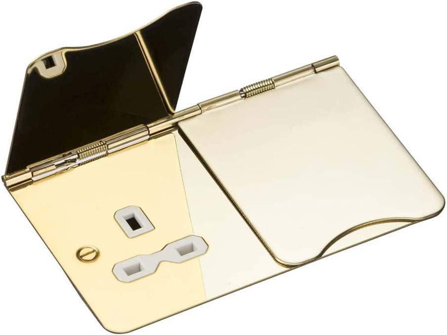 Knightsbridge FPR9UPBW Unswitched Floor Socket, Polished Brass with White Insert, 13 A, 2G, Golden