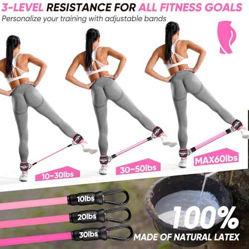 Ankle Resistance Bands with Cuffs, Workout Sets for Women, Resistance Bands for Working Out, Exercise Band for Leg Booty, Home Gym Workout Equipment, Ankle Weights Fitness Band Set4