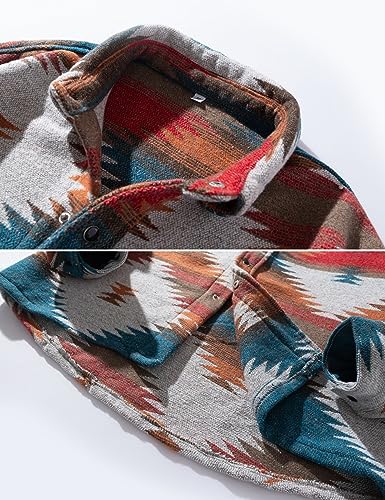 Image of FindThy Men's Brushed Flannel Shirts Ethnic Aztec Print Button Up Lapel Tribal Shirt Jacket Shacket