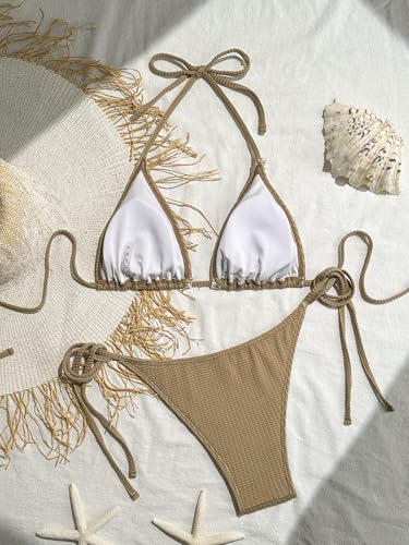 Women's Shell Decoration Boho Bathing Suit Halter High Waist Summer Swimsuit Bikinis Set2