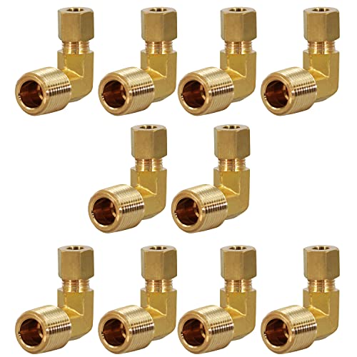 Highcraft D69S-1438-OM-10 Compression x Male Reducing 90° Elbow Pipe Fitting 1/4" OD. COMP X 3/8" MIP Brass (Pack of 10)