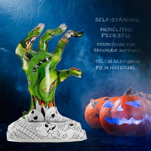 Image of Rozi Decoration 48 Inch Halloween Hand Foil Balloons Set of 2 Pcs | Self-Standing Green Zombie Hand Foil Balloon | Halloween Balloons for Kids | Halloween Party Decorations