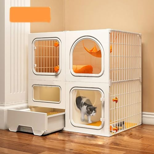 Chenil pour chat à 2/3 niveaux pour appartement encombré, grande cage intérieure DIY avec litière