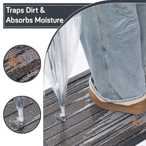 Image of HOKIPO Anti-Slip Rubber Backing Welcome Door Mat for Home - Big Size Entrance Mat, 75x45 cm, Grey Bars (AR-6501)