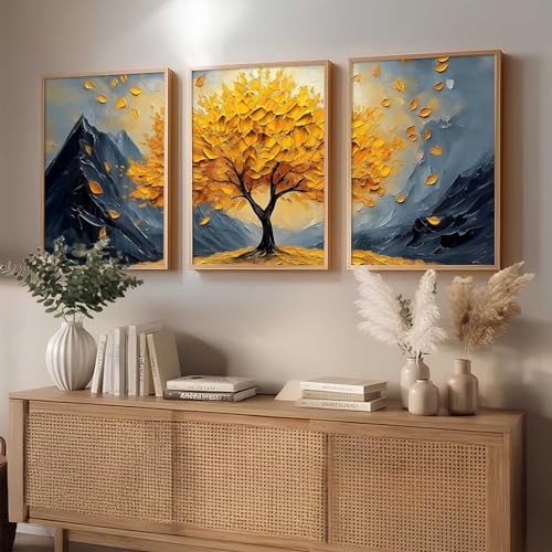 Image of kotart Mountain View Framed Painting | Big Aesthetic Nature Inspired Framed Paintings for Living Room Bedroom Wall Decor Set Of 3 (13X17 inch)