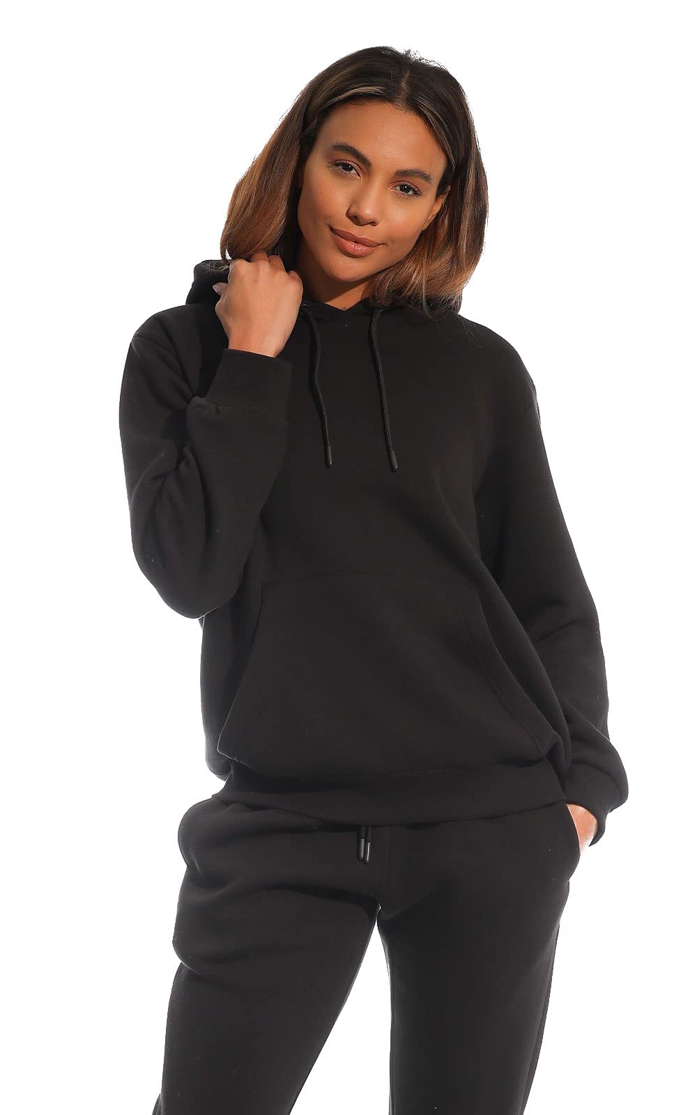 Light & Shade Women’s Fleece Pullover Hoodie with Pocket Soft Hooded Sweatshirt with Drawstring Casual Lounge & Gym Wear (Black, S)