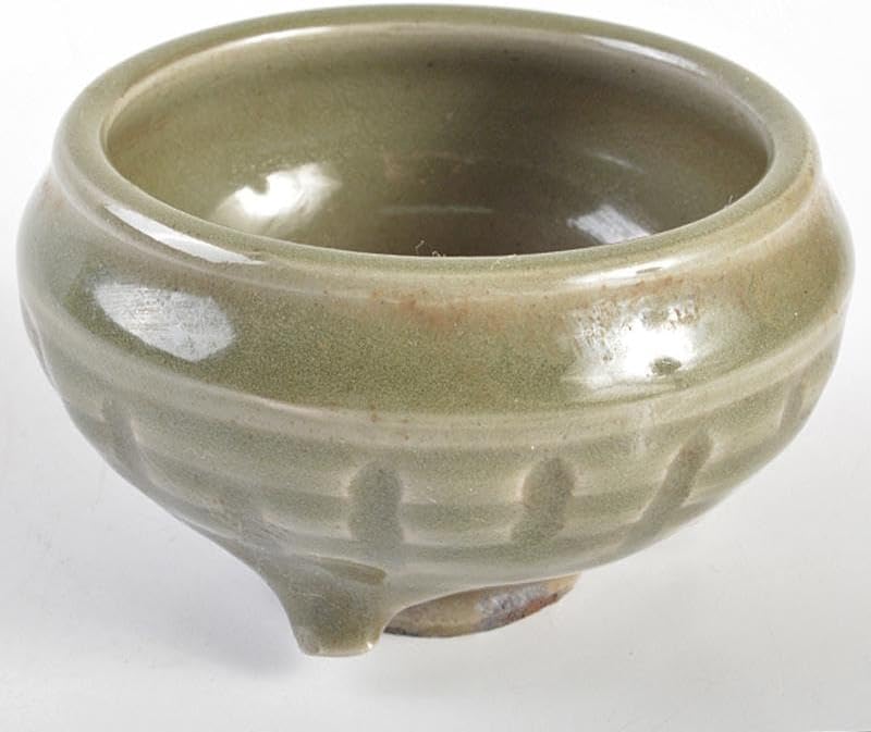 中国 龍泉窯青磁 刻線文 三足香炉 C R6858E 中国 龍泉窯 青磁