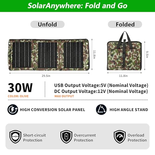 Panel solar portátil mejorado de 28W compatible con iPhone y Samsung para camping 6