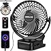 GOBRILLFUN Ventilatore a clip con telecomando da 6 pollici e 12000 mAh, luce notturna a LED, 3 velocità, ventilatore USB portatile personale per casa, ufficio, camper, campeggio all'aperto - Nero immagine