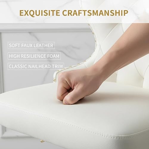 Miniatura 5 de Juego de 2 taburetes de bar giratorios ajustables, sillas tapizadas de piel sintética de altura de mostrador con respaldo alto y ribete de cabeza de