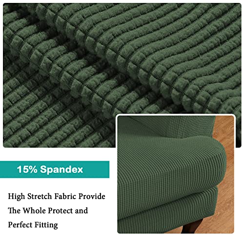 Image of Turquoize Wingback Chair Covers 2 Piece Wing Chair Slipcover Stretch Slipcovers for Wingback Chairs Wing Chair Cover Spandex Jacquard Fabric with Elastic Bottom Non-Slip Furniture Cover, Bronze Green