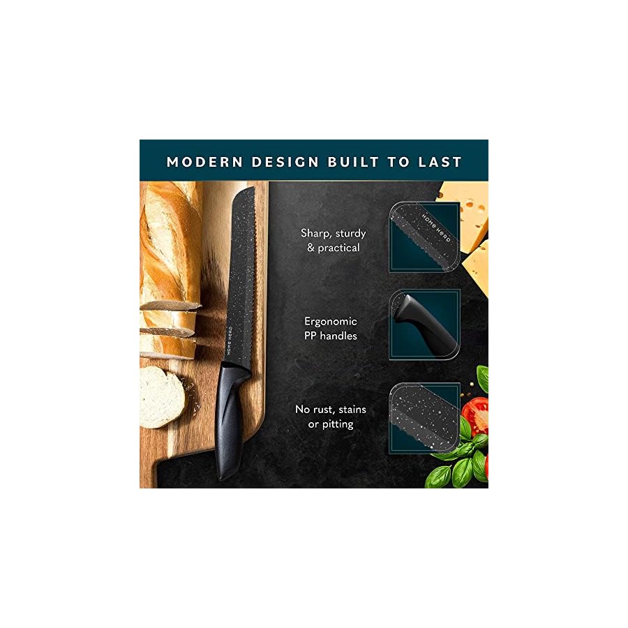 Home-Hero-Kitchen-Knife-Set-Steak-Knife-Set-20-Pcs-Ultra-Sharp-High-Carbon-Stainless-Steel-Knives-Set-Non-Stick-Coated-Chef-Knife-Set-with-Ergonomic-Handles Home Hero Kitchen Knife Set with Sharpener - High Carbon Stainless Steel Knife Block Set with Ergonomic Handles (20 Pcs - Granite)