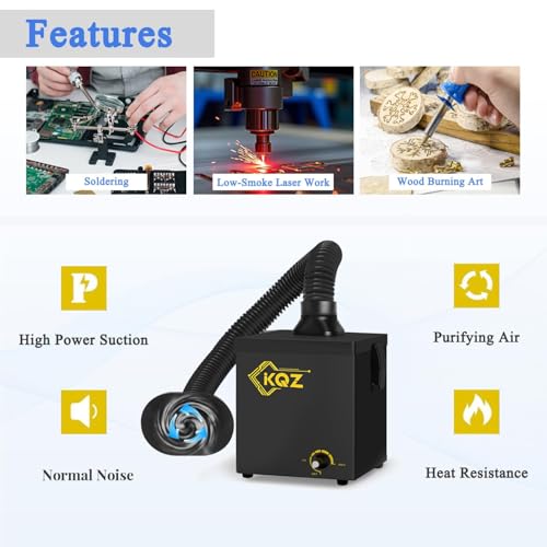 Image of KQZ-B1 Solder Fume Extractor, 168m /h Strong Suction Smoke Extractor, 5*Thick Pre-Filter+H13 HEPA Soldering Fume Extractor, 99.99% Purification Smoke Absorber for Welding Soldering 3D Printing Black