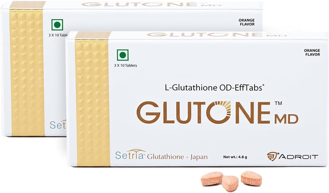 Glutone MD – Glutathione Mouth-Dissolving Tablets| Made with Setria L-Glutathione 100mg| Radiant Glow & Even Skin Tone| 30 Tablets (Orange)(PO2)