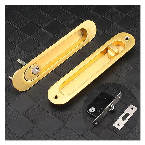 引き戸引き戸ロック安全ロック、納屋ドアキャビネット埋め込みハードウェアスーツ木製ドアハンドル室内ドア家具ロック 耐磨性超群(C brushed real gold)