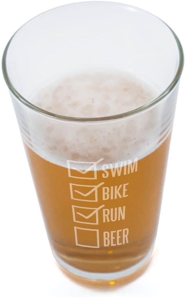Gone For a Run Swim Bike Run Checklist Engraved Beer Pint Glass | 16 oz.