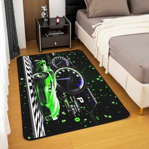 Alfombra Decorativa Infantil Coche de Carreras Verde 3x5 miniatura 4