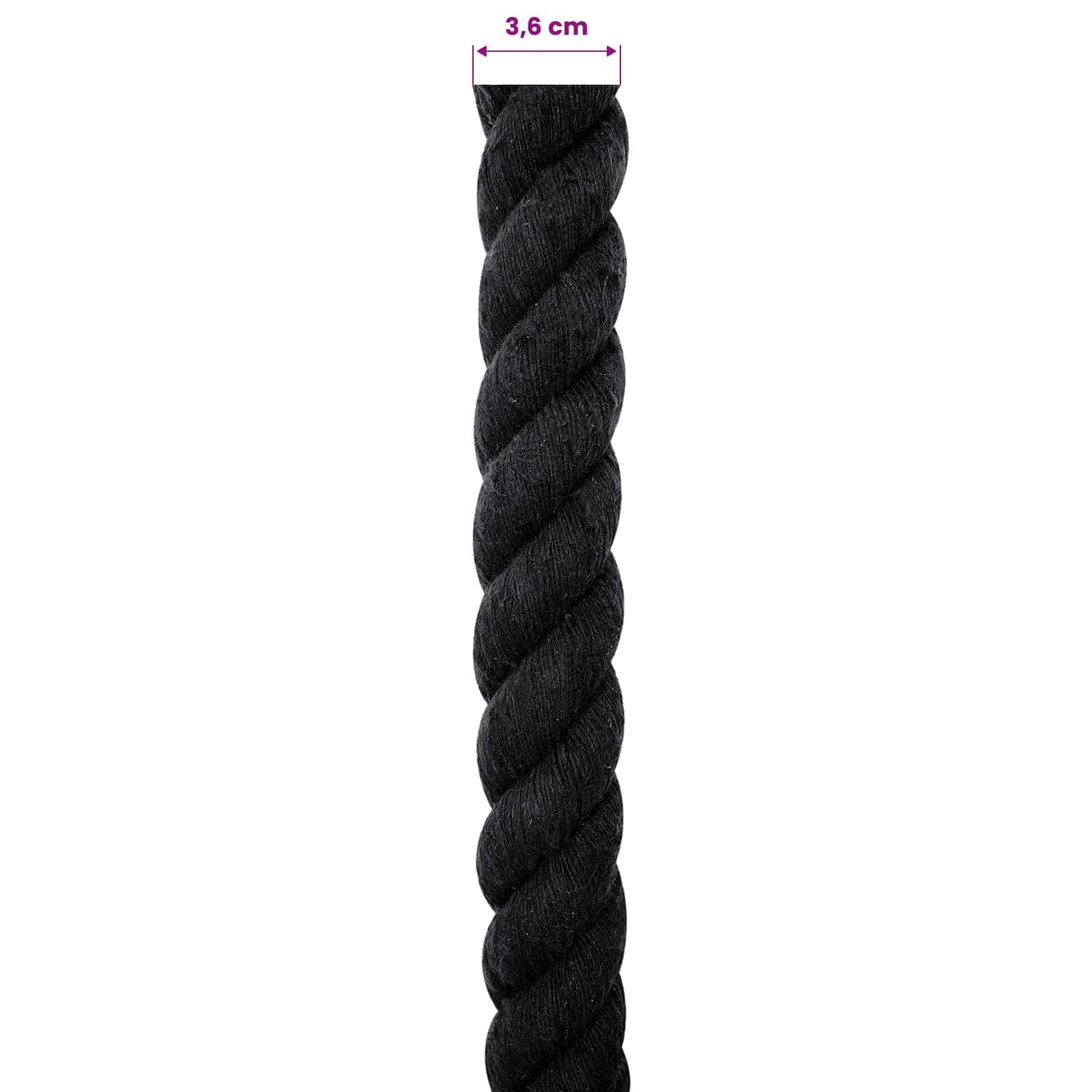Cuerda de algodón negra 3,6 x 3,6 x 500 cm, 3 capas, cuerda de cuerda para manualidades, macramé, jardín, colgar y fijación segura