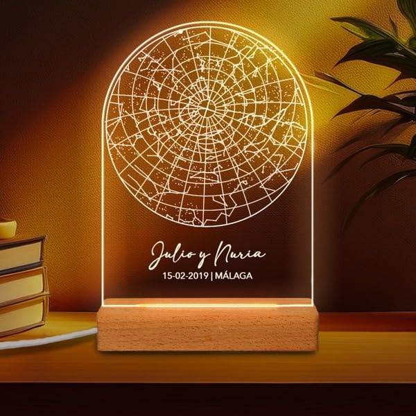 Transparent Gift Lámpara Personalizada con Nombres y Texto Mapa Estelar. Lámparas Personalizadas Luz LED Decoración. Regalos para Parejas y Amigos. Regalos Personalizados para San Valentín, Cumpleaños