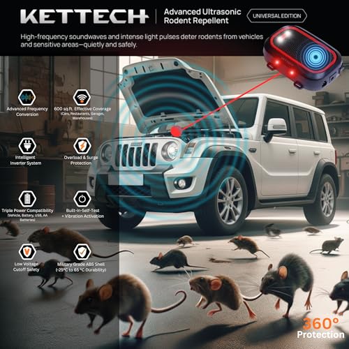 Image of 5th Gen Ultrasonic Rat Repellent | Breaks Rat Cycle Permanently | Universal Fit for Cars & Trucks, Homes & Commercial Spaces | IPX3 Waterproof | Protects Wires & Sensors | 95% Efficiency