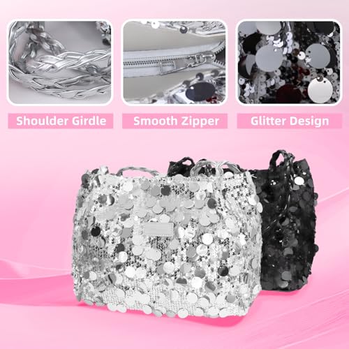 Bolsos brillantes para mujer, bolsos tipo tote con cremallera y asa de cuero, bolsos con purpurina modernos para mujer miniatura 5