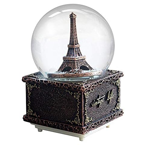 Paris Eiffel Tower Snow Globe Musical Box with Colorful Changing LED Lights, Home Décor Christmas Brithday Valentine's Day Gifts (Gold) Cover